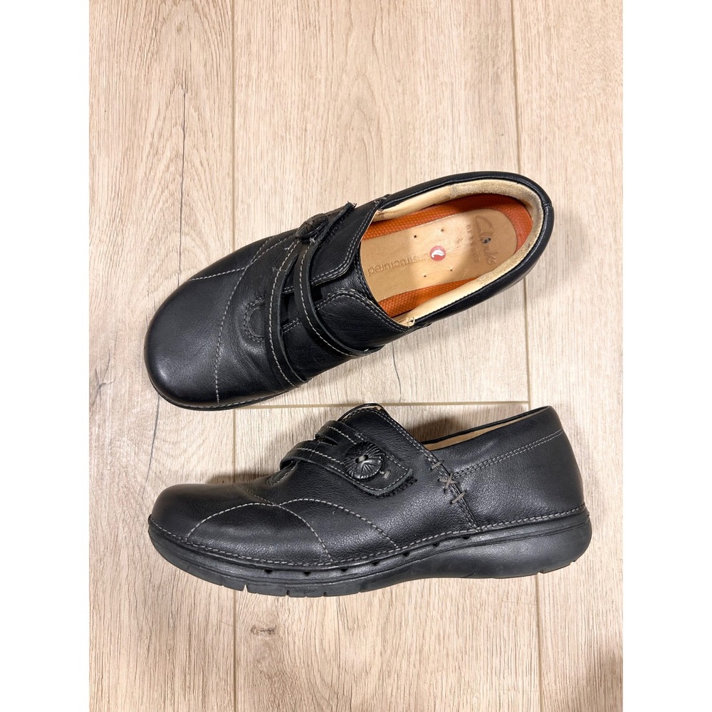Clarks‎ Artisan Unstructured Black Leather Loafers Button Detail Womens 6M